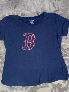 Boston Red Sox Sequin Soft As A Grape Navy Cotton Tee XL